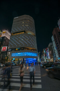 Beautiful shiny night view on streets of Ginza region of Tokyo, Japan