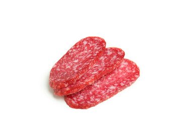 Slicing sausage salami isolated on white background