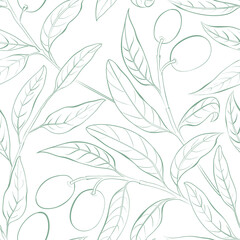 Fototapeta premium Seamless patternt branches of olives on white background.