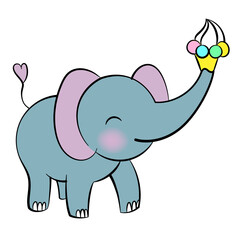 Obraz na płótnie Canvas Emotional sticker with cute elefant. Kawaii style. Cartoon emoji sticker with happy elefant and ice-cream. Vector illustration.