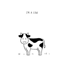 Vector image of a cow. Cute farm animal. Design for background, wallpaper, banner, label, cover, poster, card. celebrate day like easter's day. Hand drawn sketch. Black and white line illustration.