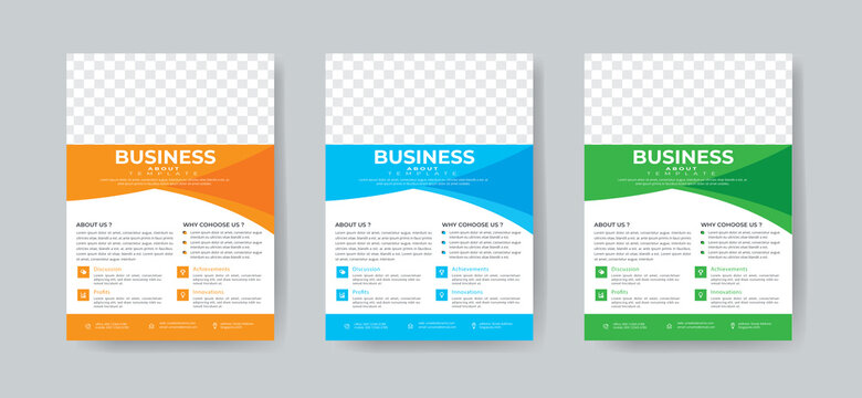 Business Flyer Template Layout with 3 Colorful Accents and Grayscale Image Masks