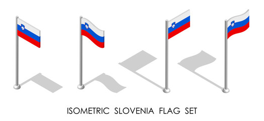 isometric flag of Republic of SLOVENIA in static position and in motion on flagpole. 3d vector