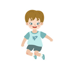 Active happy boy jumping. The cartoon positive child moves. Energetic kid.