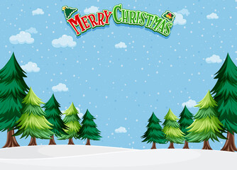 Merry Christmas background template with many pine trees