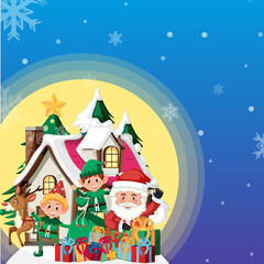 Poster for Christmas with Santa Claus and elf and gifts