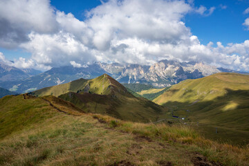 Fototapeta premium Lino Pederiva mountain ridge trail in the Dolomites.