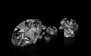 Dazzling diamond on black background. 3d render