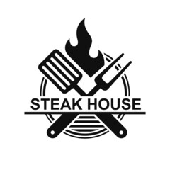 Hot Grill Bar Restaurant Logo on White Background. Vector