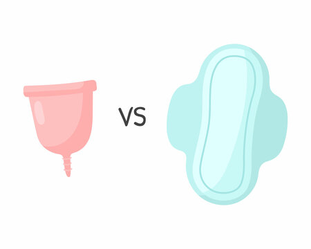 Menstrual cup vs pads. Menstrual protection. Vector illustration