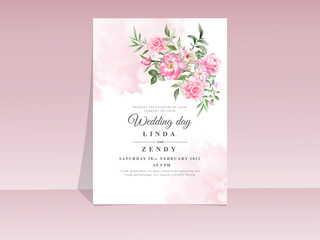 Beautiful hand drawn pink rose wedding invitation template