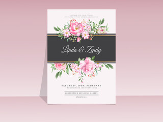 Beautiful hand drawn pink rose wedding invitation template