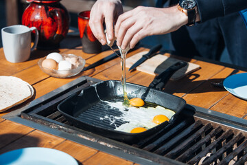 Breakfast at the backyard on grill
