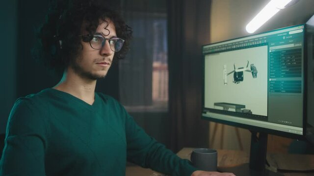 Male 3D designer working at night