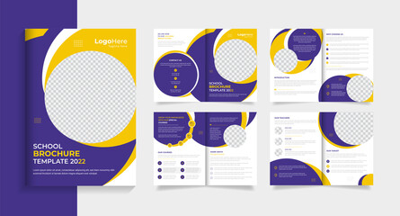 School education brochure design template layout with round creative shapes vector