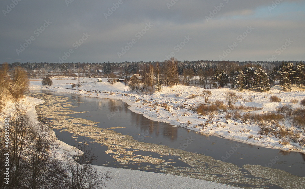 Canvas Prints beautiful river venta bend on a sunny winter day. kuldiga, latvia.