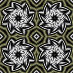 Endless seamless repeating abstract background with floral patterns in purple and mustard colors on a dark basis.