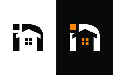 Letter i and n with negative space home concept. Very suitable for symbol, logo, company name, brand name, personal name, icon and many more.