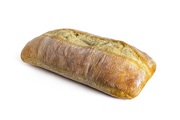 Italian ciabatta bread with crispy crust on a white background