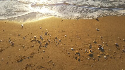 輝く波と砂浜