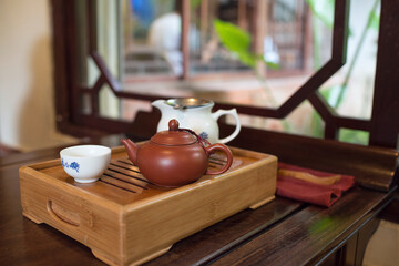 Chinese tea ceremony at tea house in Taichung, Taiwan　台中（台湾）の茶藝館
