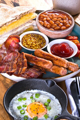 English breakfast on a wooden table
