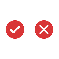 Tick and cross mark vector icon. Red symbol