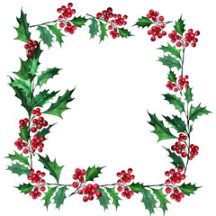 A set of watercolor Christmas frames with a holly plant
