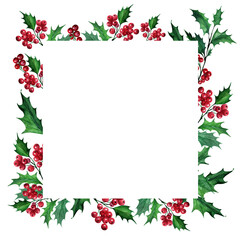 A set of watercolor Christmas frames with a holly plant