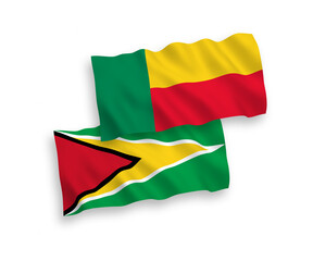 Flags of Co-operative Republic of Guyana and Benin on a white background