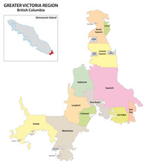 administrative map of the greater Victoria region, Vancouver Island, British Columbia, Canada
