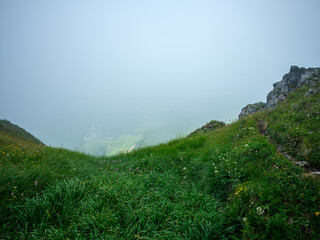 misty mountain tops in Slovenia national park