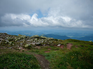 misty mountain tops in Slovenia national park