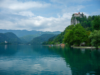 Fototapeta na wymiar Church on island in lake Bled, Slovenia