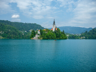 Church on island in lake Bled, Slovenia