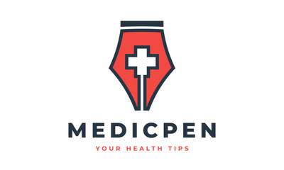 Health Blogger Writer - Medical Prescription Pen Logo Design Vector Icon Symbol Illustrations.
