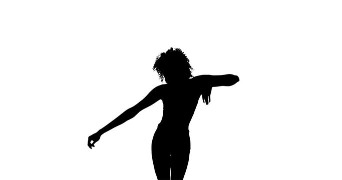 Slow dancing woman silhouette. White background.