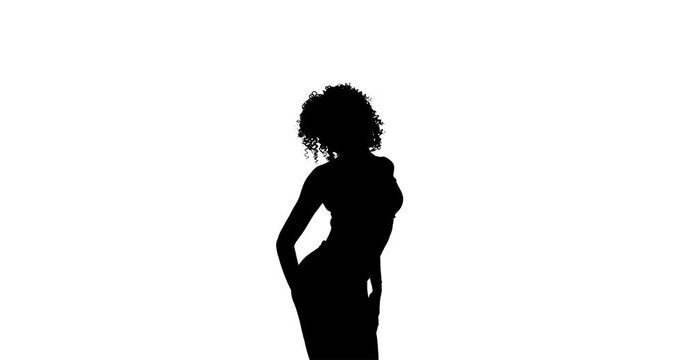 Woman dancing silhouette. Isolated on a white background.