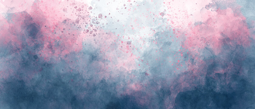 Dark Blue And Pink Sky Gradient Watercolor Background With Clouds Texture