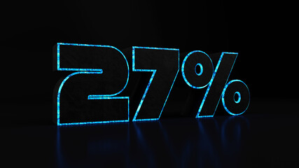 27% black stone and blue glow, 3d render illustration.