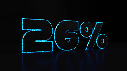 26% black stone and blue glow, 3d render illustration.	