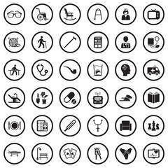 Senior Lifestyle Icons. Black Flat Design In Circle. Vector Illustration.