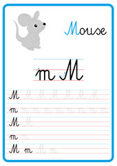 Plansza do nauki pisania liter alfabetu, litera m