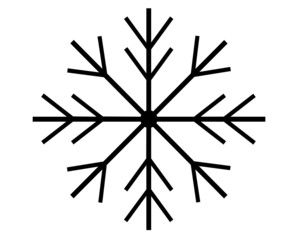 Snowflake. Thin graceful snowflake - black vector silhouette for logo or pictogram. Snow is a sign or symbol of winter.