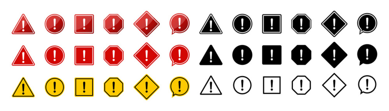 Exclamation sign collection. Attention icon and sign collection. Exclamation warning cauntion sign or elements. Stock vector temlates