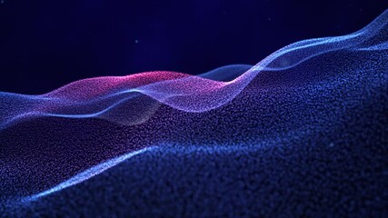 Abstract technology background. Blue and violet digital particle waves and light. Concept of futuristic animation. - Powered by Adobe