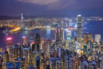 Fototapeta na wymiar Hong Kong skyscrapers at night, China