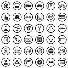 Fototapeta premium Traffic Icons. Black Flat Design In Circle. Vector Illustration.