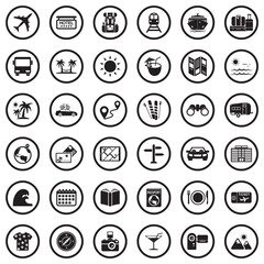 Travel Icons. Black Flat Design In Circle. Vector Illustration.