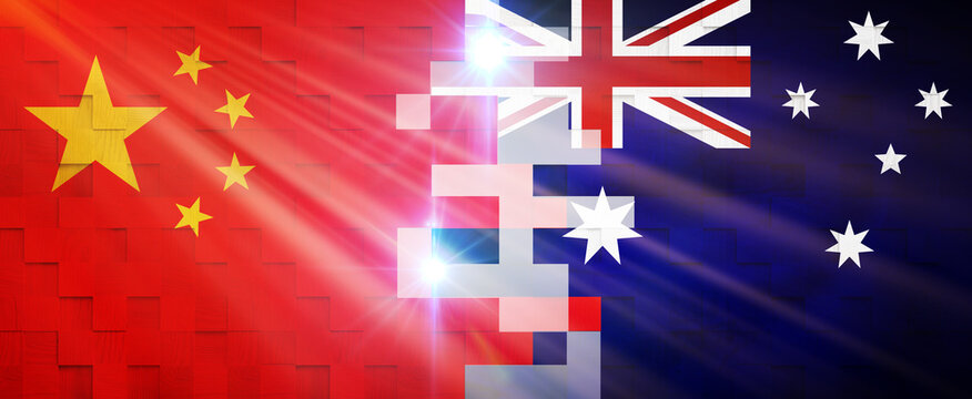 Creative Flags Design of (China and Australia) flags banner, 3D illustration.